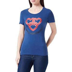Love Moschino Dames Tight-fit Short-Sleeved met digitale print op de voorkant T-shirt, blauw, 44