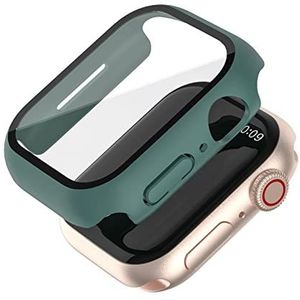 FVKOOG Behuizing met gehard glas, displaybescherming, compatibel met Apple Watch 41 mm, serie 7/8, allround, beschermhoes, ultradun, polycarbonaat-hardshell-koffer, groen