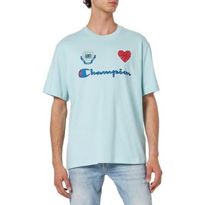 Champion Rochester 1919 Eco Future - Circular Recycled Cotton Graphic S/L T-shirt, pastelblauw, M heren SS24, pastelblauw, M