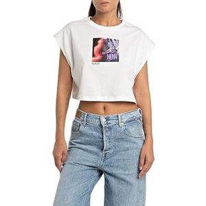 Replay Dames Cropped T-Shirt Top, 001, wit, L