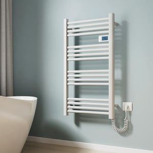 EMKE Badkamerradiator, elektrisch, 960 x 540 mm, handdoekradiator, elektrisch met thermostaat, elektrische badkamerverwarming, handdoekhouder, handdoekdroger, wit, 500 W