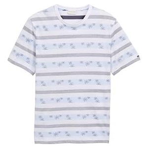 TOM TAILOR T-shirt voor heren, 38290 - Light Blue Leaf Stripe, XL