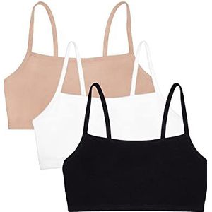 Fruit of the Loom Women's Spaghetti Strap Cotton Sports Bra-All-Day Comfort, White/Sand/Black