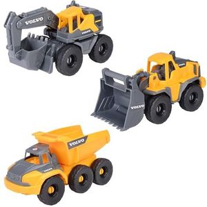 Dickie Toys - Volvo Construction Site Vehicles from 3 Years (3 Pieces) - Construction Set with 3 Toy Cars (Excavator, Wheel Loader, Dump Truck) for Children, Each 16 cm, Cars with Freewheel and Moving
