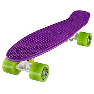Ridge Skateboard 55cm Mini Cruiser Retrostijl: Ltd Edition oksels, compleet U gemonteerd en lila-wit-groen, 56 cm