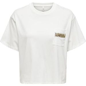 ONLY Dames Onlzia S/S Tee Box JRS T-shirt, Cloud Dancer/Detail: pocket Pearls (Anique Gold), M