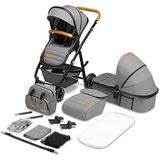 LIONELO Amber combi kinderwagen 2in1 tot 22kg, montage voorwaarts of achterwaarts, ligpositie, 5-punts gordel PU-wielen Matras Vol verstelling, Vouwen, Hoes voor reiswieg en wandelwagen Tas