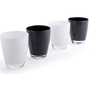 Excelsa Glas, Happy Colour glazen, zwart en wit, 4 stuks, 300 ml