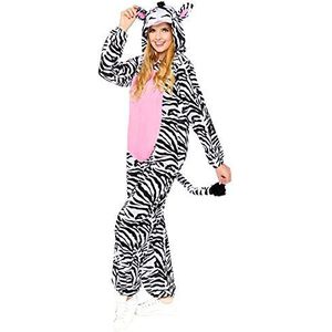 Amscan 9908780 - Volwassenen zebra-onesie met capuchon, wereldboekdag, verkleedkostuum, maat: standaard