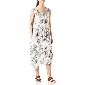 Bonateks, Lange jurk met V-hals en bloemenprint, 100% linnen, De-Maat: 34 US Maat: S, wit - Made in Italy, wit, 34
