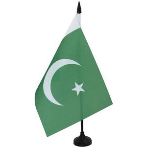 Pakistan Table Vlag 14x21 cm - Pakistani Desk Vlag 21 x 14 cm - Zwarte plastic stok en voet - AZ FLAG
