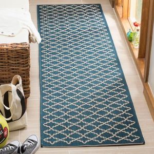 SAFAVIEH Trellis tapijt voor binnen en buiten - binnenplaats collectie, laagpolig, in marineblauw en beige kleur, 69 x 244 cm