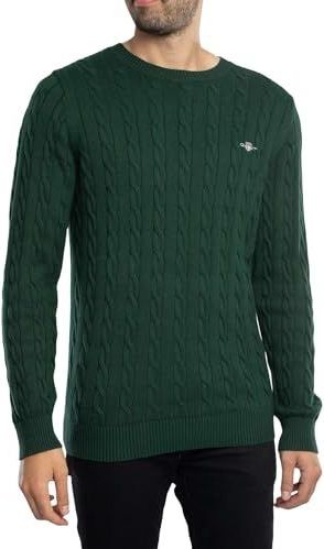 GANT Heren Cotton Cable C-Neck Pullover, Tartan Green, XXL