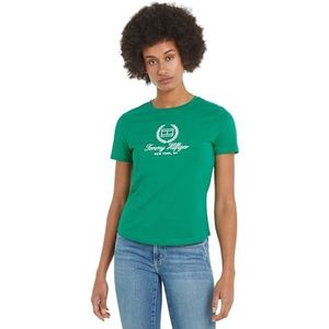 Tommy Hilfiger Dames slank vlag script T-shirt Ss S/S gebreide tops, groen, 3XL, Olympisch Groen, 3XL/stor/tall