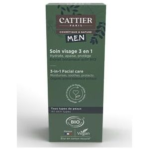 Cattier Men - Gezichtsverzorging voor heren, 3-in-1, biologisch, alle huidtypes, 50 ml