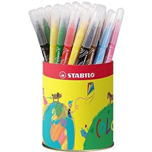 Stabilo - pennenkoker van metaal met pennen, medium punt, 12 verschillende kleuren Etui de 24 diverse kleuren