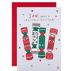 Hallmark Kerstkaart voor zoon - grappig feestelijk crackers ontwerp met rode folie