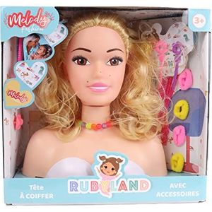 MELODY - Blond Kaphoofd - Melody Fashion - Kapsel - 222213 - Roze - Plastic - Rubyland - Pop - Kinder Speelgoed - Verjaardag - Pop - Accessoires - Vanaf 3 jaar