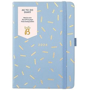 Busy B A6 To Do Diary januari tot december 2024 - Blue Sprinkle - Kunstleer Week om dagboek te bekijken met notities, scheurlijsten en zakken