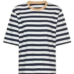 camel active - T-Shirt - Blauw en Wit Gestreept - 100% Katoen - Boxy Fit