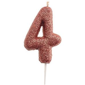 Decoratieve verjaardagskaars cijfer 4 met roze glitter (345343)