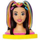 Barbie Pop, Luxe kappop, Barbie eindeloos lang haar, steil zwart haar met neon regenboogkleuren, poppenhoofd om te stylen, Color Reveal accessoires HMD81