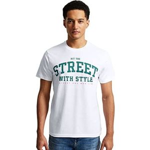 Street One MEN Herenshirt met korte mouwen in college-stijl, wit, 3XL
