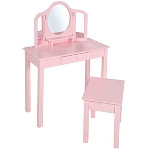 Roba Make-up- & kaptafel met kruk, kinder-dressoir/make-uptafel met make-upspiegel en kruk voor meisjes, roze