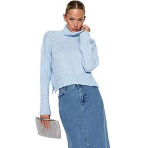 Trendyol FeMan oversized basic coltrui gebreide trui, blauw, S, Blauw, S