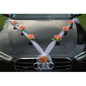 ORGANZA M Auto sieraden bruidspaar roze deco decoratie autosieraad huwelijk auto wedding deco (oranje/wit)