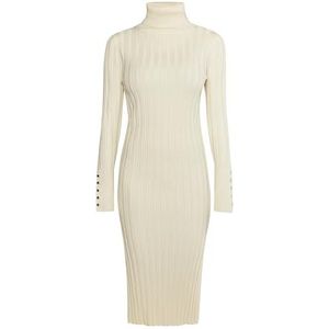 CALEY Gebreide midi-jurk met lange mouwen voor dames, lichtbeige, XL/XXL