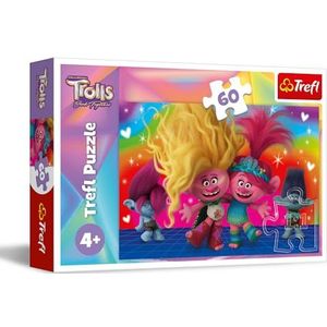 Trefl – Trolls Band Together, Trollenvrienden – Puzzel met 60 Stukjes – Kleurrijke Puzzel met de helden uit de cartoon, Creatieve Ontspanning, Plezier voor Kinderen vanaf 4 jaar