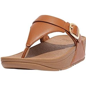 Fitflop Dames Lulu verstelbare lederen teen post wig sandaal, Lichtbruin, 40 EU