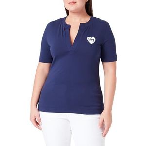 Love Moschino Dames Slim Fit Short-Sleeved V-hals T-Shirt, Dark Blue, 42, Dark Blue, 42