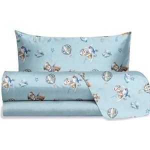 Hermet Jolly eenpersoonsbed, teddybeer, blauw, 100% katoen, laken + hoeslaken + kussensloop, beer, kinderkamer