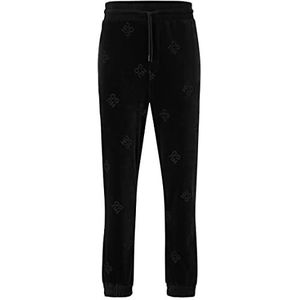 HUGO Daboon velours joggingbroek voor heren, katoenmix met Stack-logo, zwart 1, XS