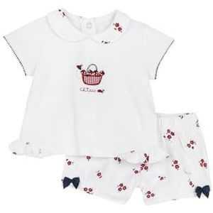 Chicco Set van katoen: T-shirt en shorts trainingspak voor meisjes 0-24, Wit en Rood, 9 Maanden