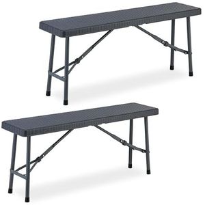 Relaxdays bierbank - 102 cm breed - set van 2 - kunststof - inklapbaar - rotanlook - grijs