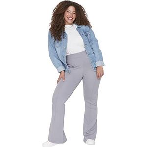 Trendyol Vrouwen Vrouw Hoge Taille Flare Plus Size Broek, Grijs, XXL grote maten