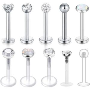 16 g helder acryl & chirurgisch staal piercing lip ringen stud labret piercing oor tragus helix bioflex retainer gesp sieraden 8 mm staaf, Acryl