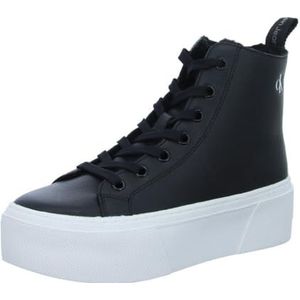 Calvin Klein Vrouwen Cupsole Flatform Mid Wl LTH Wn Sneaker, zwart/helder wit, 6,5 UK, Zwart Helder Wit, 39.5 EU
