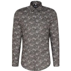 Seidensticker - Zakelijk Overhemd - Grijs - Shaped Fit - Lange Mouwen - 100% Katoen