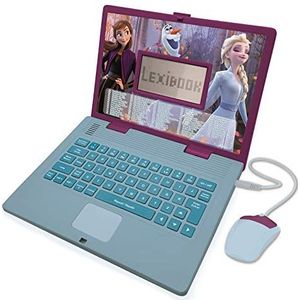 LEXIBOOK - Disney Frozen 2 - Educatieve en tweetalige laptop Spaans/Engels - Speelgoed voor meisjes met 124 leeractiviteiten, spelletjes en muziek met Elsa en Anna - Blauw/paars