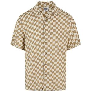 Urban Classics Heren overhemd Viscose AOP Resort Shirt, casual overhemd voor mannen, met bloemenprint, kakicheck, M, kakicheck, M