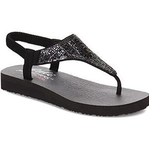 Skechers Women's Meditation-Sweet Rock Flip-Flop, Blk/blk, 10