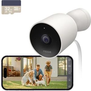 nooie Bewakingscamera met 32 GB Micro SD-kaart, IP-camera voor buiten, 1080P, waterdicht IP66, PIR-bewegingsdetectie, 15 m nachtzicht, bidirectionele audio, compatibel met Alexa