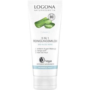 Logona Bio 3-in-1 reinigingsmelk met biologische aloë vera voor normale tot droge huid, reinigt grondig en diep in de poriën en verzorgt de huid met vocht, natuurlijk en veganistisch, 100 ml