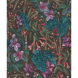 Rasch Behang 538236 - bloemrijk vliesbehang met bladeren en planten in turquoise, paars en zwart uit de collectie Curiosity - 10,05 m x 0,53 m (L x B)