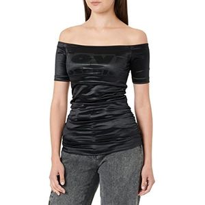 Love Moschino T-shirt voor dames, Off The Shoulders with Maxi Matching Brand Print T-shirt, zwart, 46