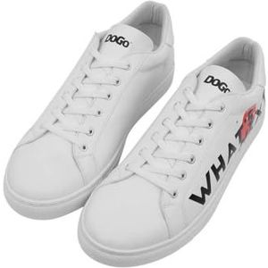 DOGO Heren Vegan Lederen Witte Sneakers - Wat is de volgende? Motief-42, Wit, 42 EU